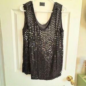 Silk w Sequin Embellished Black Formal Top